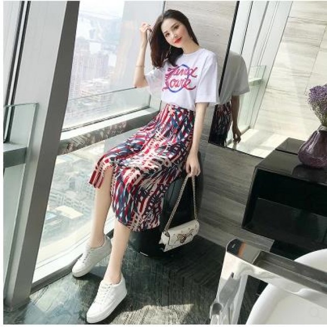 [해외] 봄 신상 여성 패션 캐주얼 페미닌 티셔츠 스커트 투피스