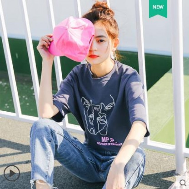 [해외] 봄신상 여성 캐주얼 퀄리티 캐주얼 라운드넥 반팔 티셔츠