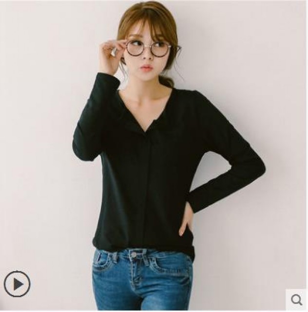 [해외] 봄신상 여성 퀄리티 심플 캐주얼 슬러브 포켓 긴팔티셔츠