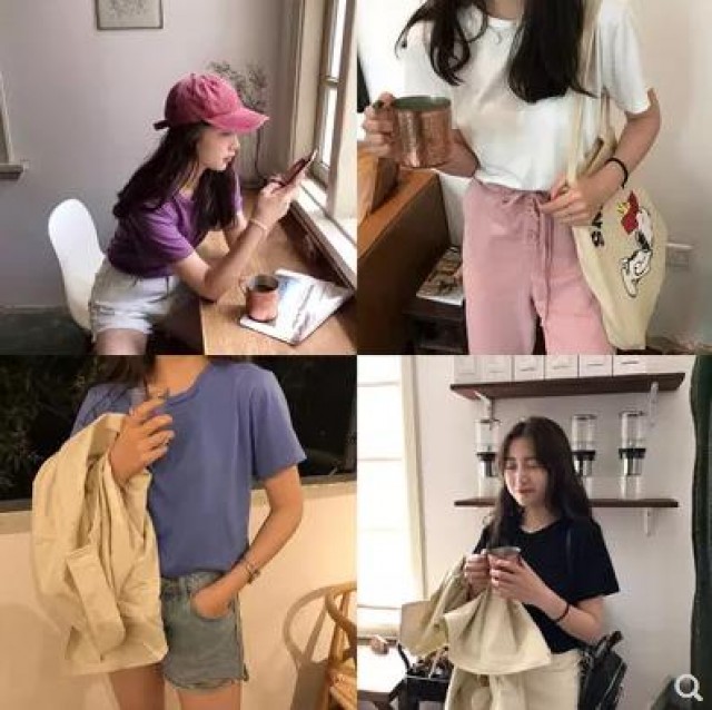 [해외] 봄 여름 신상 여성 패션 베이직 캐주얼 심플 라운드넥 반팔티셔츠 여름티셔츠