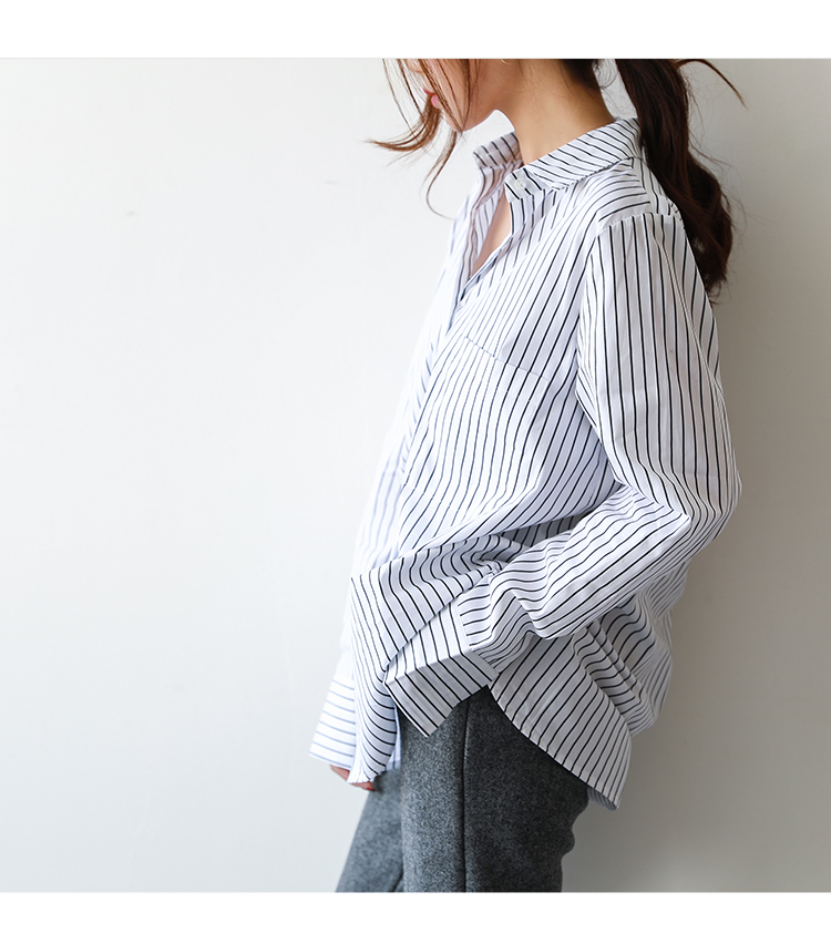 [해외] 신상 봄 여성 스트라이프 셔츠 루즈핏 면 캐주얼 셔츠
