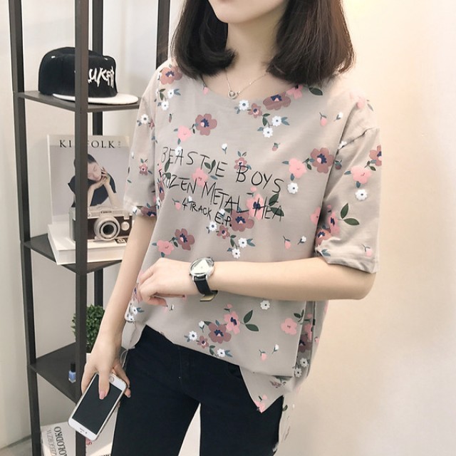 [해외] 0008_1887 귀여운 꽃무늬 캐주얼 티셔츠