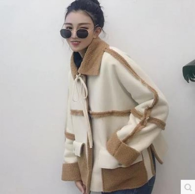 [해외] 2018 봄 신상품 여 램스울 루즈 핏 양면 점퍼 모직 재킷