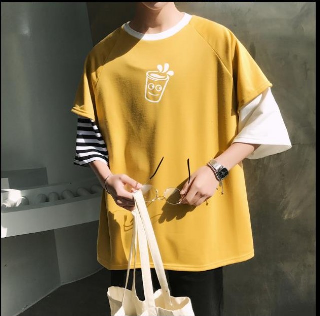 [해외] 신상 남성 패션 5부 소매 루즈핏 반팔티셔츠 여름티셔츠