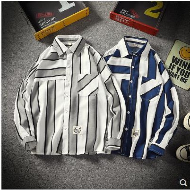 [해외] 봄신상 남성의류 캐주얼 심플 개성 스트라이프 긴팔셔츠 솔리드 남방 와이셔츠