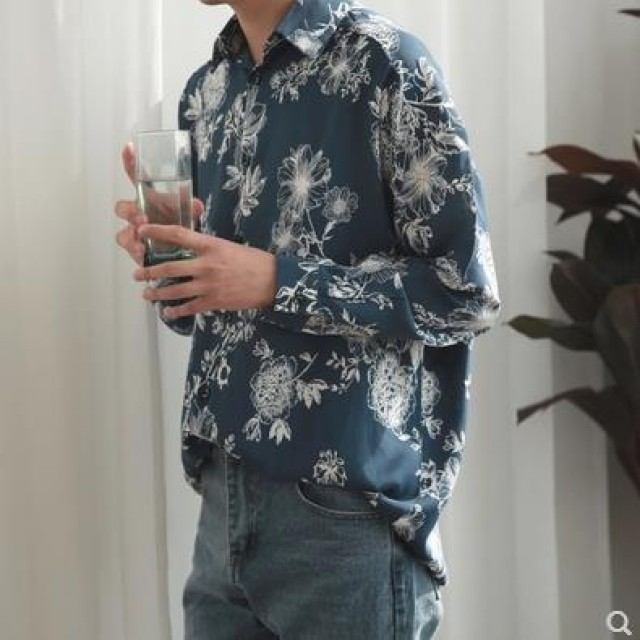 [해외] 봄신상 남성의류 빈티지 캐주얼 꽃무늬 남방 와이셔츠