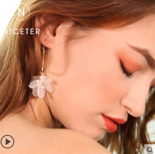 [해외] 여성 925실버 롱 귀걸이 벚꽃이 패션 우아한 꽃잎 귀걸이