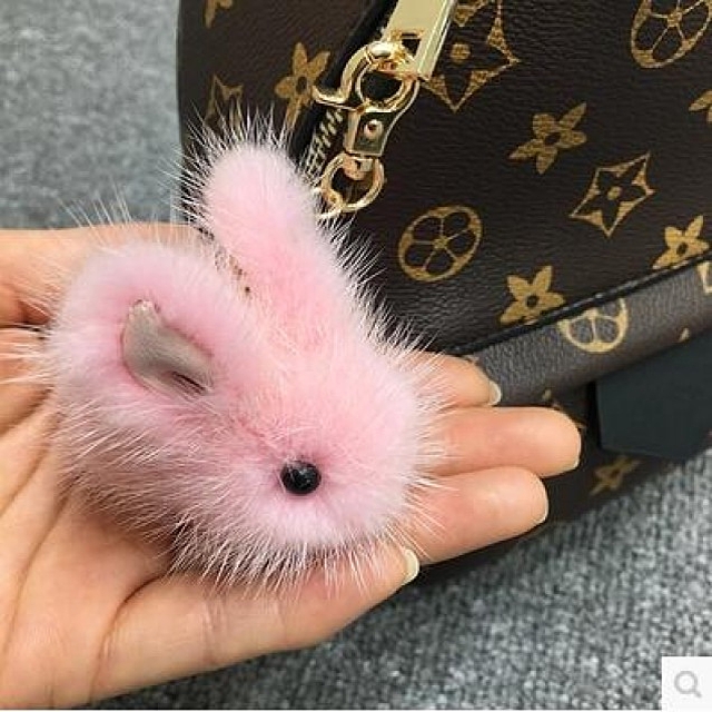 [해외] 작은 귀여운 토끼 털 토끼 핸드백 휴대 전화 액세서리