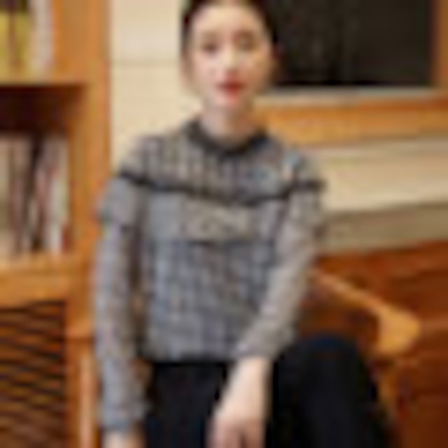 [해외]W135A04 칼라 칼라 쉬폰 셔츠 연꽃 잎 작은 셔츠 레이스 셔츠의 2018 봄 새로운 격자 무늬 셔츠 여성 긴팔 한국 버전