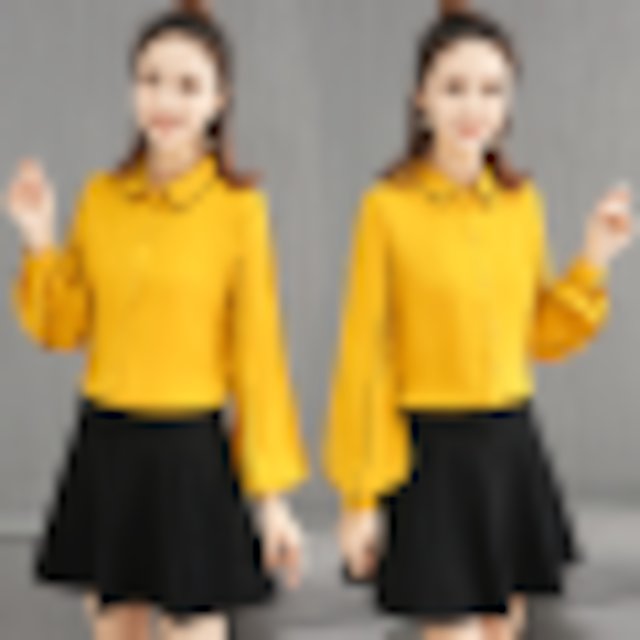 [해외]W135A22 셔츠 여성 긴 소매 2018 봄 새로운 Hanfan 랜턴 슬리브 야생 옷깃 기질 봄 모델 쉬폰 셔츠 셔츠