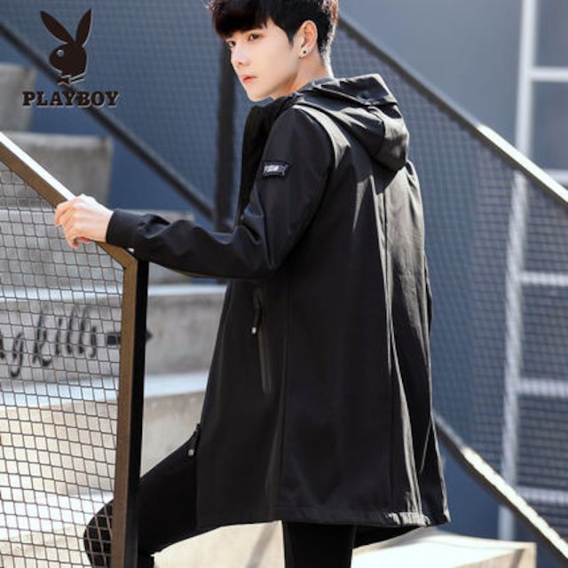 [해외]W140FEE 플레이 보이 방탄복 남성 긴 섹션 2018 봄과 가을 슬림 잘 생긴 재킷 자켓 얇은 추세의 새로운 한국어 버전