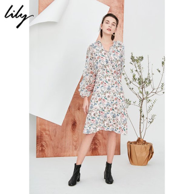 [해외]W1450A2 Lily2018 봄 여성 패션 통근 느슨한 불규칙한 프릴 드레스 118130C7620