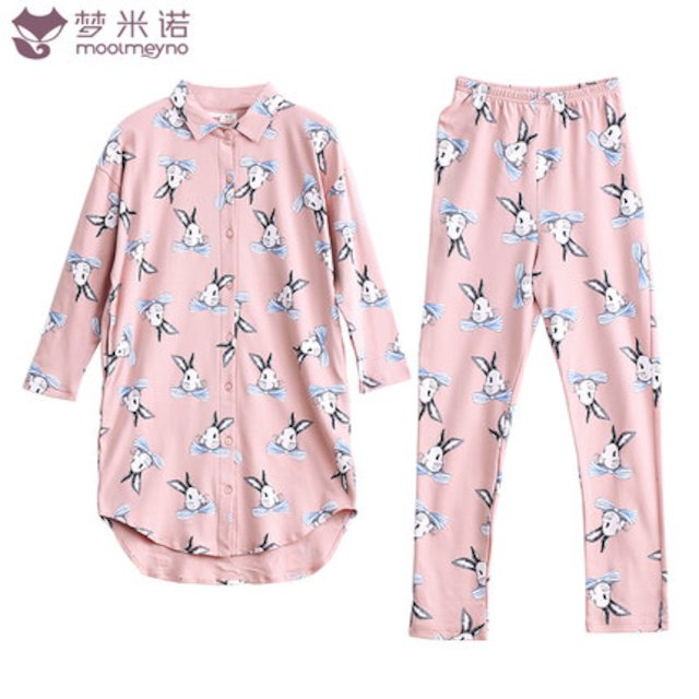 [해외]W14510F 한국의 봄 긴팔 면화 셔츠 잠옷 여성의 정장 만화 긴 느슨한 패션 면화 가정의 가을