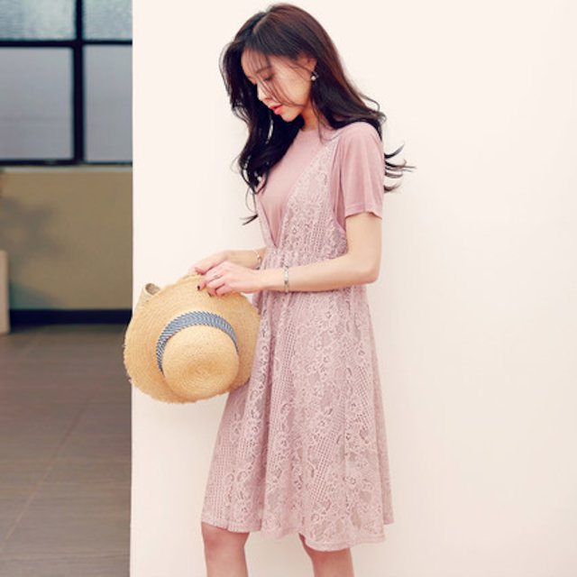 [해외] 여름 신상 여성 하이 웨이스트 복고풍 요정 레이스 드레스 원피스