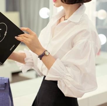 [해외] 벌룬소매 화이트 여성 셔츠 블라우스