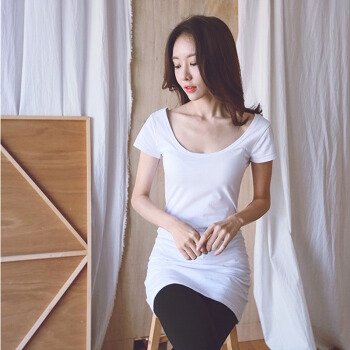 [해외] 2018년 신상 여름 드레스 라운드 넥 짧은 소매 T 셔츠 솔리드 컬러 셔츠
