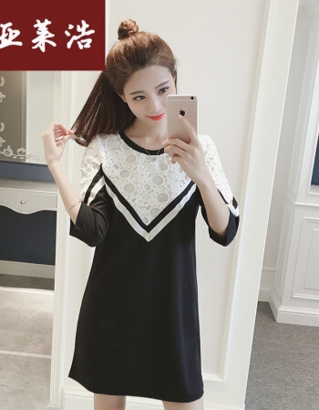 [해외] 2018년 신상 검은 레이스 드레스 5부 소매 A 라인 스커트